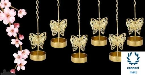 Beautiful Golden Butterfly Tea Light Candle Holders -Set of 6 - Metal, Set of 6